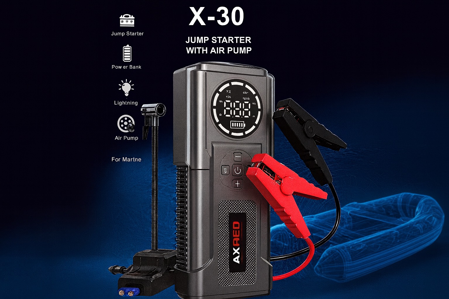 ΕΚΚΙΝΗΤΗΣ ΜΠΑΤΑΡΙΑΣ AXRED X-30 & POWERBANK ΜΕ ΦΑΚΟ ΚΑΙ ΤΡΟΜΠΑ 